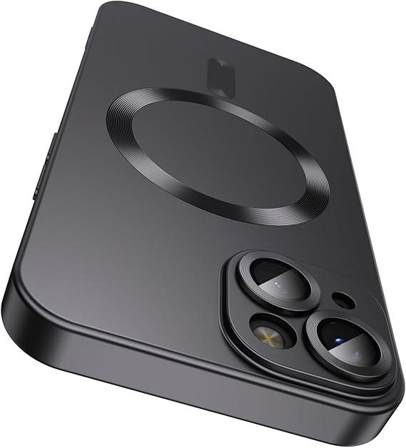 LEKEVO Magnetic Case for iPhone 14 Plus Phone Case for Women, Shockproof Matte Luxury Soft Metallic Luster Design with Camera Lens Protector, Compatible with Magsafe for iPhone 14 Plus 6.7"-Black