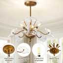 Modern Gold Chandelier, Vintage Brass Flower Glass Pendant Light Fixture, 16.25 inches by 17.75 inches