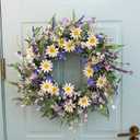 22 Inches Summer Wreaths for Front Door Blue Summer Door Wreath Spring Floral Wreath with Wildflower Lanvender for Wall Porch Indoors Outdoor Window Home Decorations