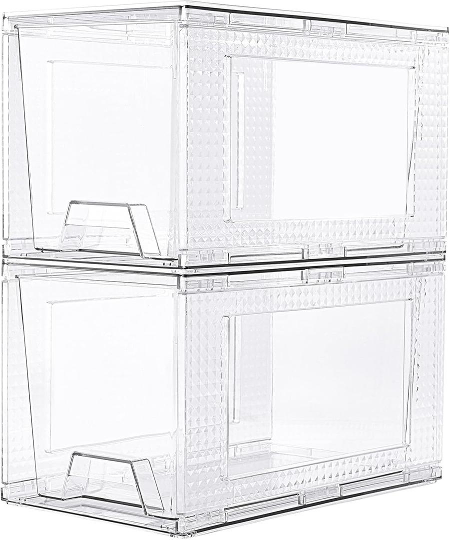 JollyPack 2 Pack Clear Stackable Storage Drawers, Easy to Assemble Multi-Use Bathroom Organizers and Storage, Suitable for Vanity, Bathroom, Makeup, Under Sink, Office, Kitchen and Pantry