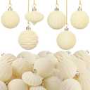Soulchen Velvet Ball Ornaments for Christmas Tree 2.36 Inch Cream White Flocked Hanging Ornament for Christmas Tree Decorations Holiday Party Accessories