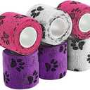 WePet Pet Wrap, Self-Adhesive, Only Sticks to Itself, Non-Woven Tape for Dog Legs, Paws, Wounds, First Aid Cohesive Gauze for Horse, Cat, Bird, Animal, 6 Rolls, 2 Inch, Pawprints B
