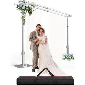 Heavy Duty Backdrop Stand 8.6x10ft, Double Crossbar Pipe and Drape Backdrop Stand Kit, Adjustable Metal Frame, Background Stand for Wedding Photography Birthday Party Decorations (Sliver)