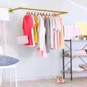 48 Gold Wall Mounted Clothes Rack, Industrial Pipe Iron Garment Bar, Heavy-Duty Detachable Clothing Rod, Multi-Purpose Metal Wall display Hanging Pole for Closet Storage, Laundry Room 2 Base