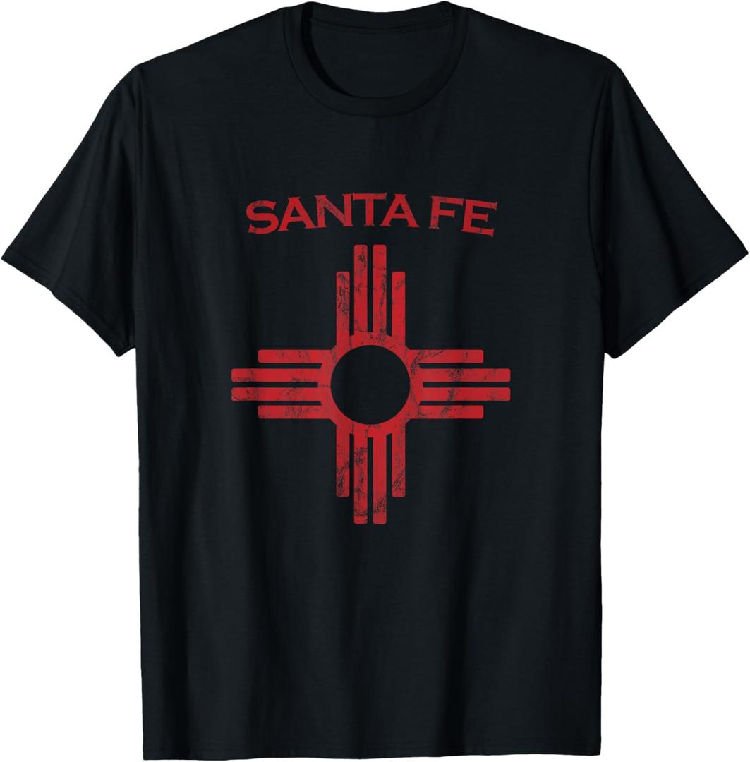 Santa Fe New Mexico Tshirt Zia symbol distressed State Flag T-Shirt S Black
