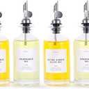 Molimoli Olive Oil Dispenser Bottle for Kitchen, Oil Dispenser w. Weighted Pourer, Glass Bottle Dispenser for Kitchen, Olive Oil Cruet, Glass Olive Oil Bottle | 350ml, Set of 4 (Silver)