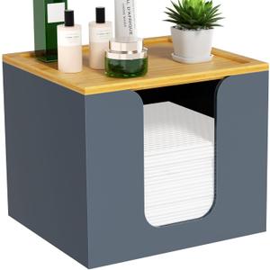 VITVITI Disposable Face Towel Holder Box, Acrylic Facial Towel Container for XL Clean Skin Club, Large Disposable Face Towels Storage with Bamboo Lid, for Bathroom, Vanity Makeup, Gray (Grey)