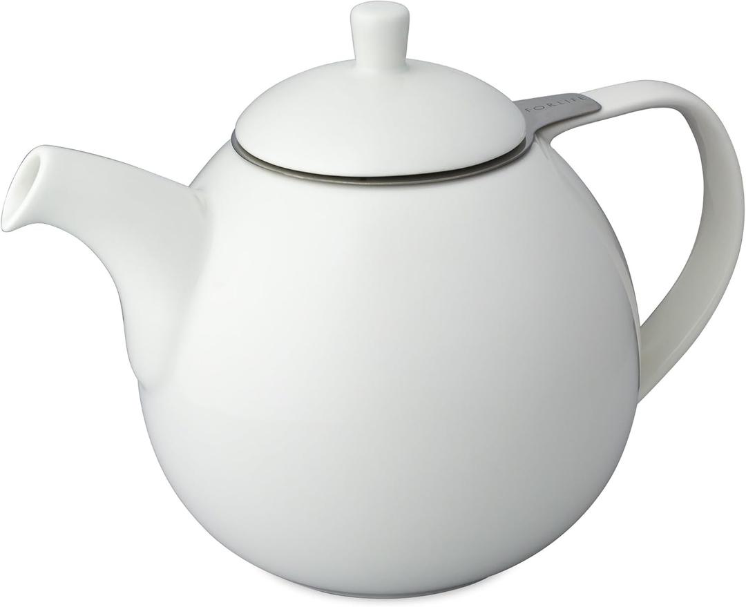 FORLIFE Curve Teapot with Infuser, 45-Ounce, White