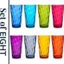 US Acrylic Optix Plastic Reusable Drinking Glasses (Set of 8) 20oz Water Cups in Jewel Tone Colors | BPA-Free Tumblers, Made in USA | Top-Rack Dishwasher Safe
