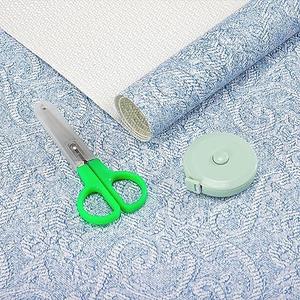FIFTY FEET 12X120 Inch Shelf Liner with Scissor & Tape Measure for Kitchen Cabinets, PVC Drawer Liner for Dresser Non-Slip Bathroom, Non-Adhesive Cabinet Liner Washable (Pale Blue)