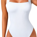 OQQ 2 Piece Bodysuits For Women Sexy Ribbed Strappy Square Neck Stretch Tank Tops Bodysuits ,Size S