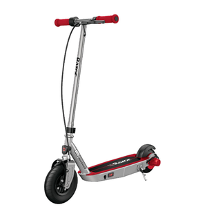 Razor Black Label E100 Electric Scooter – Silver/Red, up to 10 mph, 8" Front Tire, for Child 8+