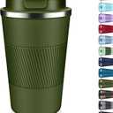 Insulated Coffee Tumbler 17 oz, Stainless Steel Coffee Mug with Lids, Travel Coffee Mug Leak Proof, Double Wall Vacuum Insulated Reusable Coffee Cup, Keep Drinks Hot and Cold, Military Green, 17 Ounce