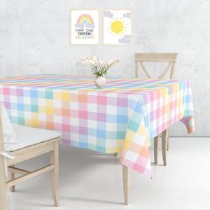 Pastel Tablecloths 54"x108" Gradient Colorful Checkered Rainbow Fabric Table Cover for Easter Birthday Bachelorette Engagement Wedding Bridal Shower Macaron Theme Outdoor Picnic Party Supplies