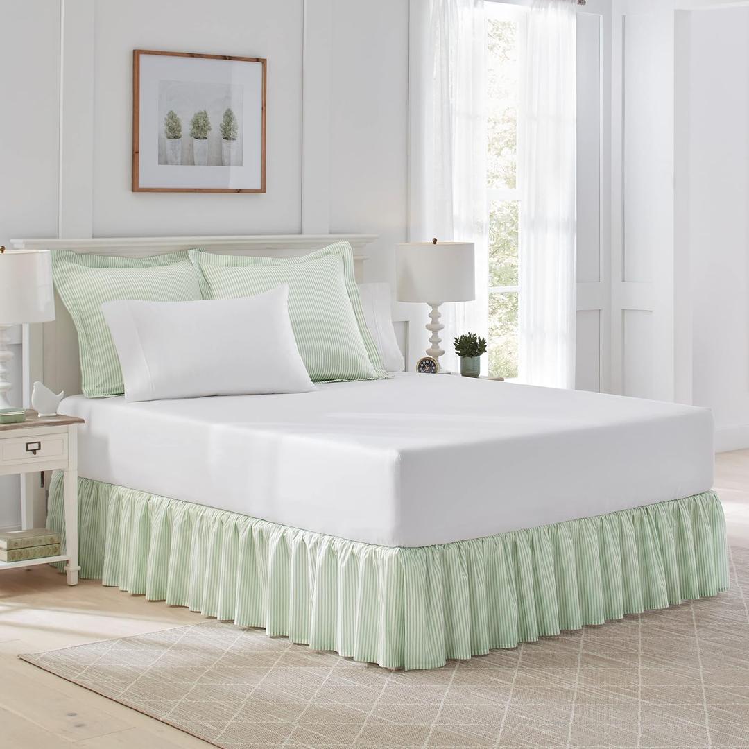 Laura Ashley Home - Cotton Ruffled Bedskirt, Lightweight Home Decor with Classic Style (Blue, King) (Full, Green)