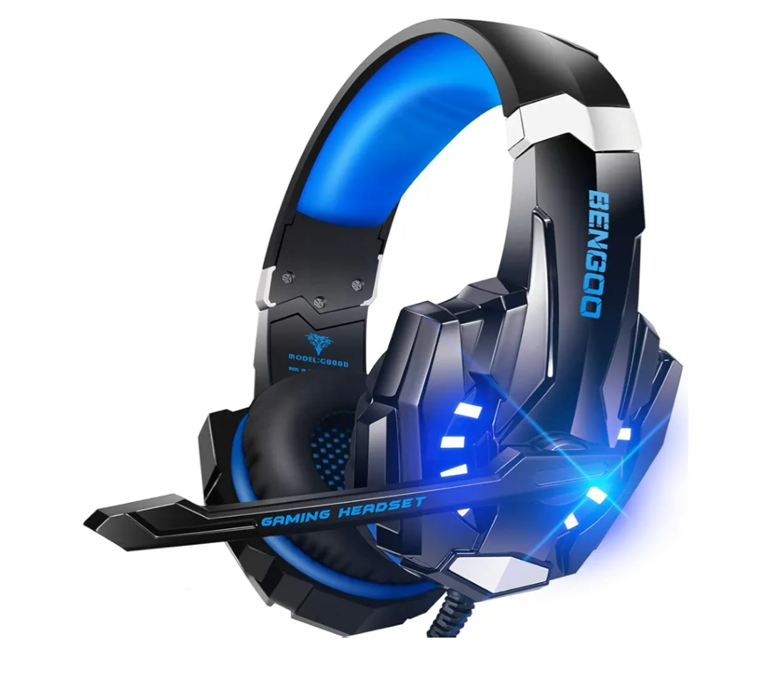 BENGOO G9000 Stereo Gaming Headset for PS4 PC Xbox One PS5 Controller, Noise Cancelling Over Ear Headphones with Mic, LED Light, 7.1 Surround Sound, Soft Memory Earmuffs for Nintendo Xbox Series X|S