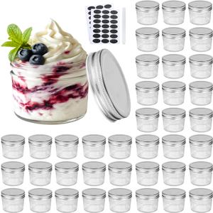 Accguan 4oz Glass Jars With Lids(Silver), Mason Jars, Ideal For Honey, Jam, Wedding Favor, DIY Magnetic Mini Spice Jars For Kitchen, Set of 40