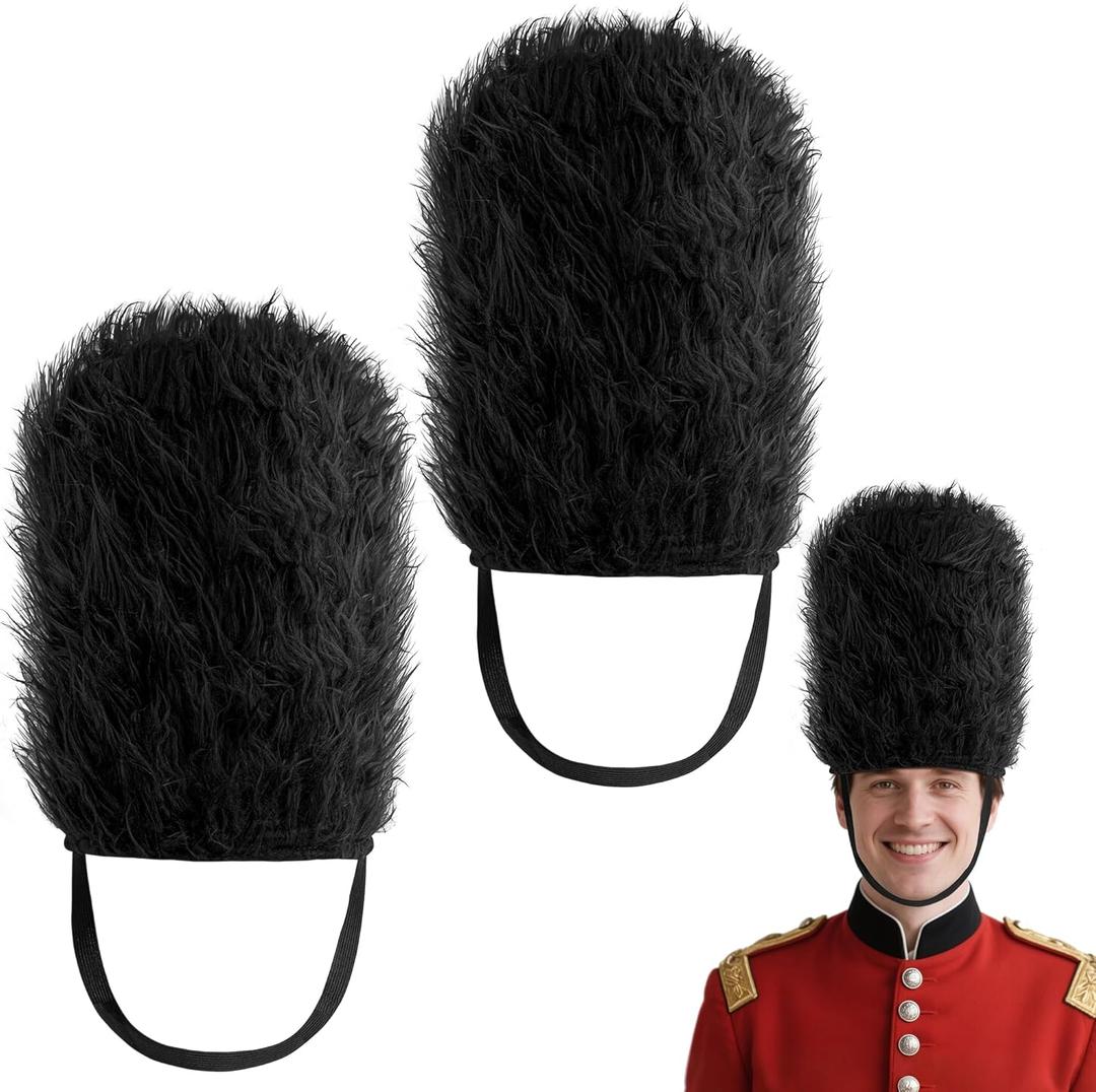 Watayo 2 Pcs Plush British Guard Hats, Soldier British Guard Bearskin Hat, English Bearskin Hat Soldier Guard Cap Headwear for Mens Halloween Costume Cosplay Party