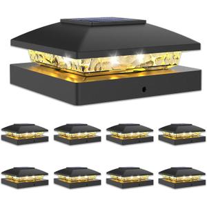 VOLISUN 4x4 Solar Post Cap Light 8pack,Solar Fence - Cap Lights Outdoor Waterproof for Wooden/Vinyl Post,Black Deck Post Cap Light Solar Powered with Warm White for Garden/Patio/Porch