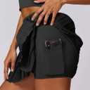 Women 2 Piece Tennis Dress High Waisted Pleated Skirt Sets Seamless Golf Outfits Sleeveless Racerback Padded Crop Top (Black)