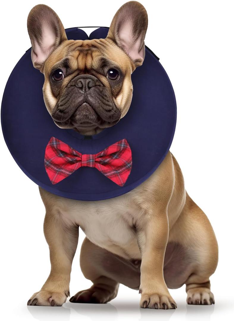 MIDOG Dog Cone Collar for Large Medium Dogs, Soft Inflatable Dog Cone Alternative After Surgery, Adjustable Protective Recovery Cone - Alternative E Collar Does Not Block Vision (Bow Tie,M+)