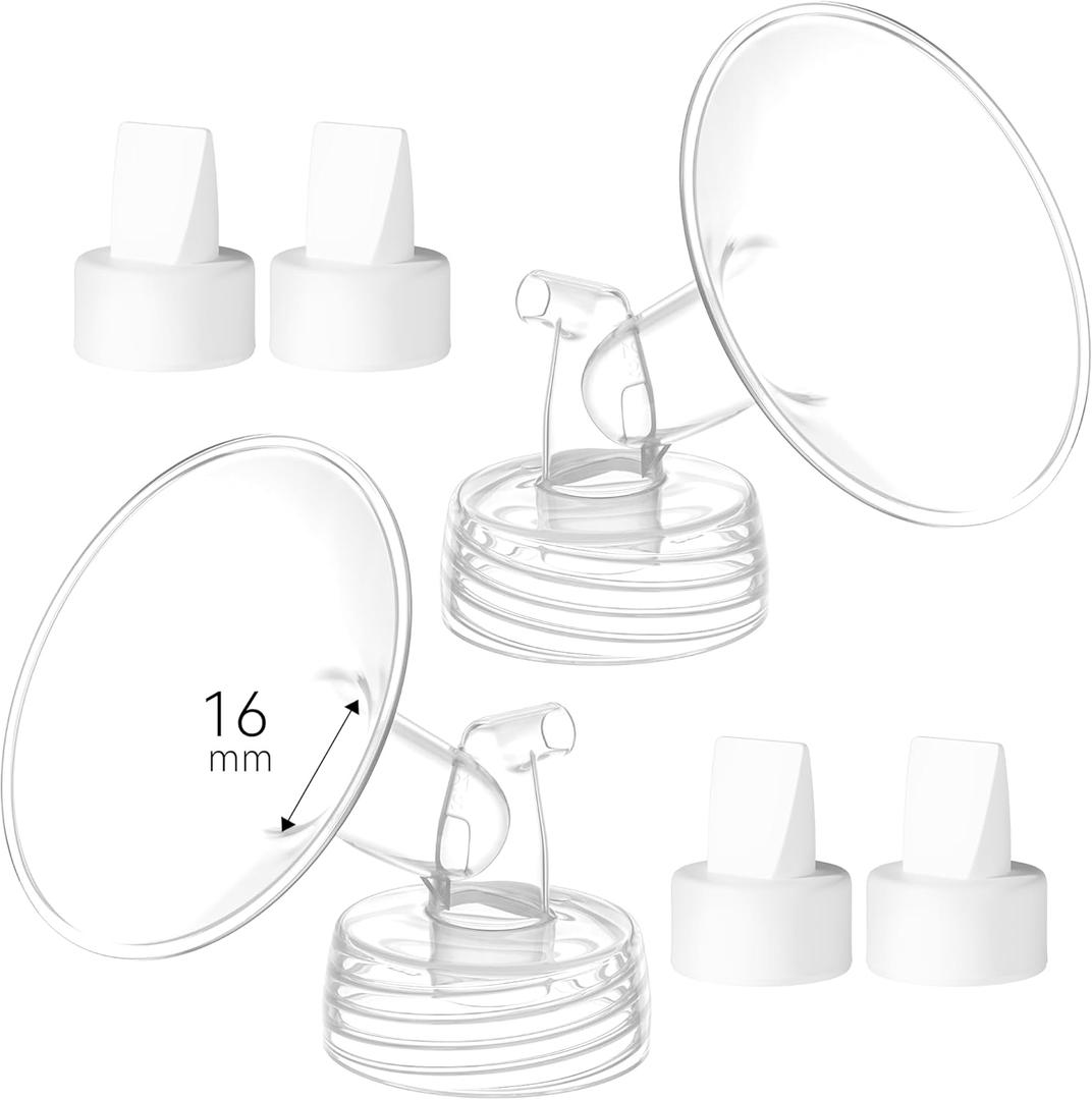 16mm Breast Pump Parts Replacement Kit Compatible with Spectra S1 S2, Flange & Duckbill Valve Set, BPA Free Accessories, 6 Pack