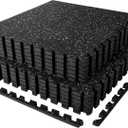 SUPERJARE 1" Extra-Thick Rubber Top Exercise Mat, Puzzle Gym Flooring for Home Gym, Gym Mat for Workout Equipment, Interlocking Floor Tiles with EVA Foam, 12 Pcs 48 Sq Ft, Black/Grey