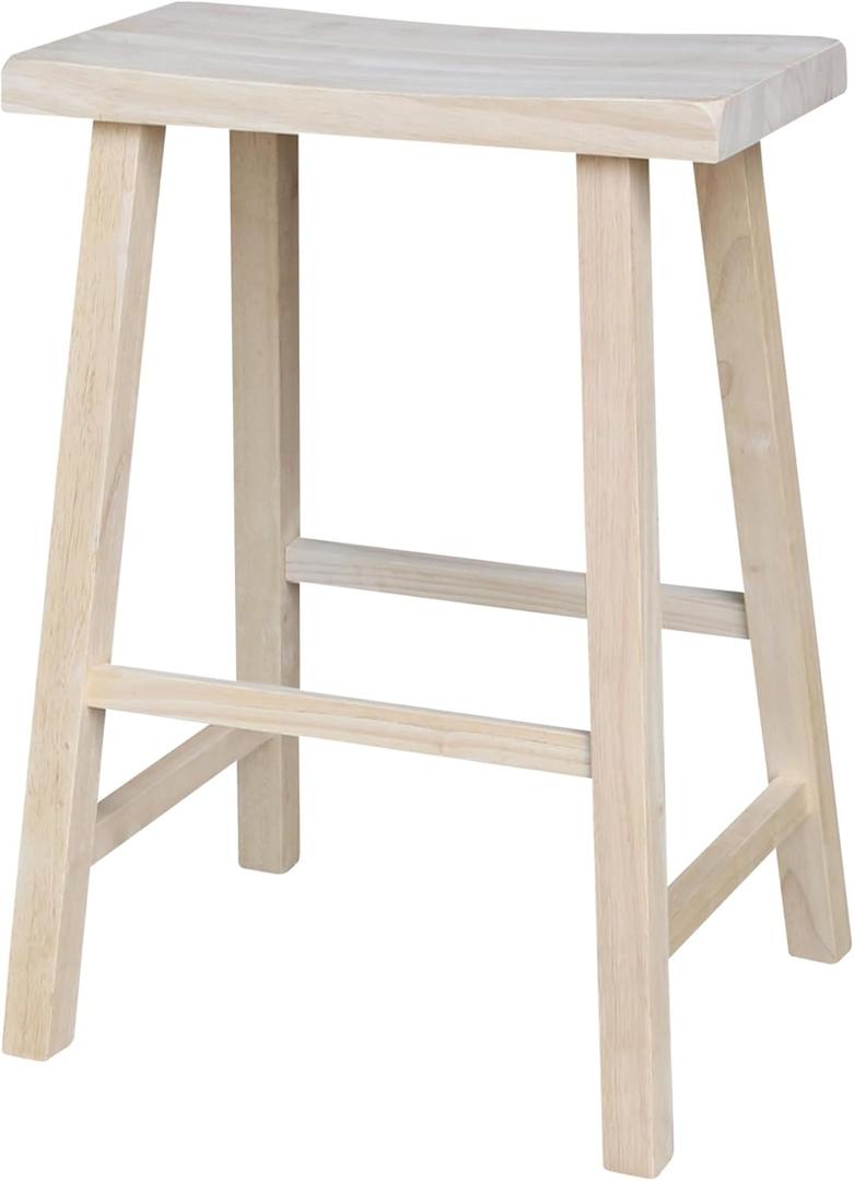 IC International Concepts Saddle Seat Stool-24 H Solid/Real Wood, Sturdy Parawood, Kitchen/Dining/Bar/Lounge, 14.5" D x 17.75" W x 24" H, 225 lbs capacity, DIY, Paint/Stain Ready, Unfinished
