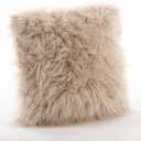 SARO LIFESTYLE Collection Mongolian Faux Fur Poly Filled Throw Pillow, 22", Oatmeal, 706.OM22S