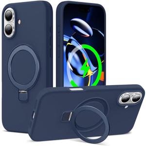 ZHK Liquid Silicone Designed for iPhone 17 Case with Magnet Stand, [Precise Camera Lens Protection][Mil-Grade Drop Shockproof][Soft Anti-Scratch Microfiber Lining] Slim Fit Cover, Navy Blue (iPhone 17 6.3 inch)