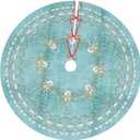 48" Christmas Tree Skirt, Elegant Aqua Pearl Christmas Angel Pattern Large Xmas Tree Mat for Holiday Party Ornament Rustic Farmhouse Decorations