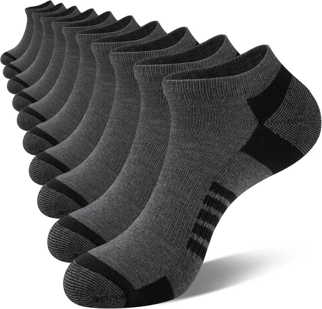 COOVAN 10 Pairs Mens Ankle Socks Men 10 Pack Low Cut Comfort Cushion Casual Socks (Gray) 9-12