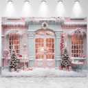 10x8ft Pink Christmas Backdrop Snow Scene Xmas Trees Candy Cane Photography Background Merry Christmas Party Banner Decorations Women Girls Portraits Photo Studio Props