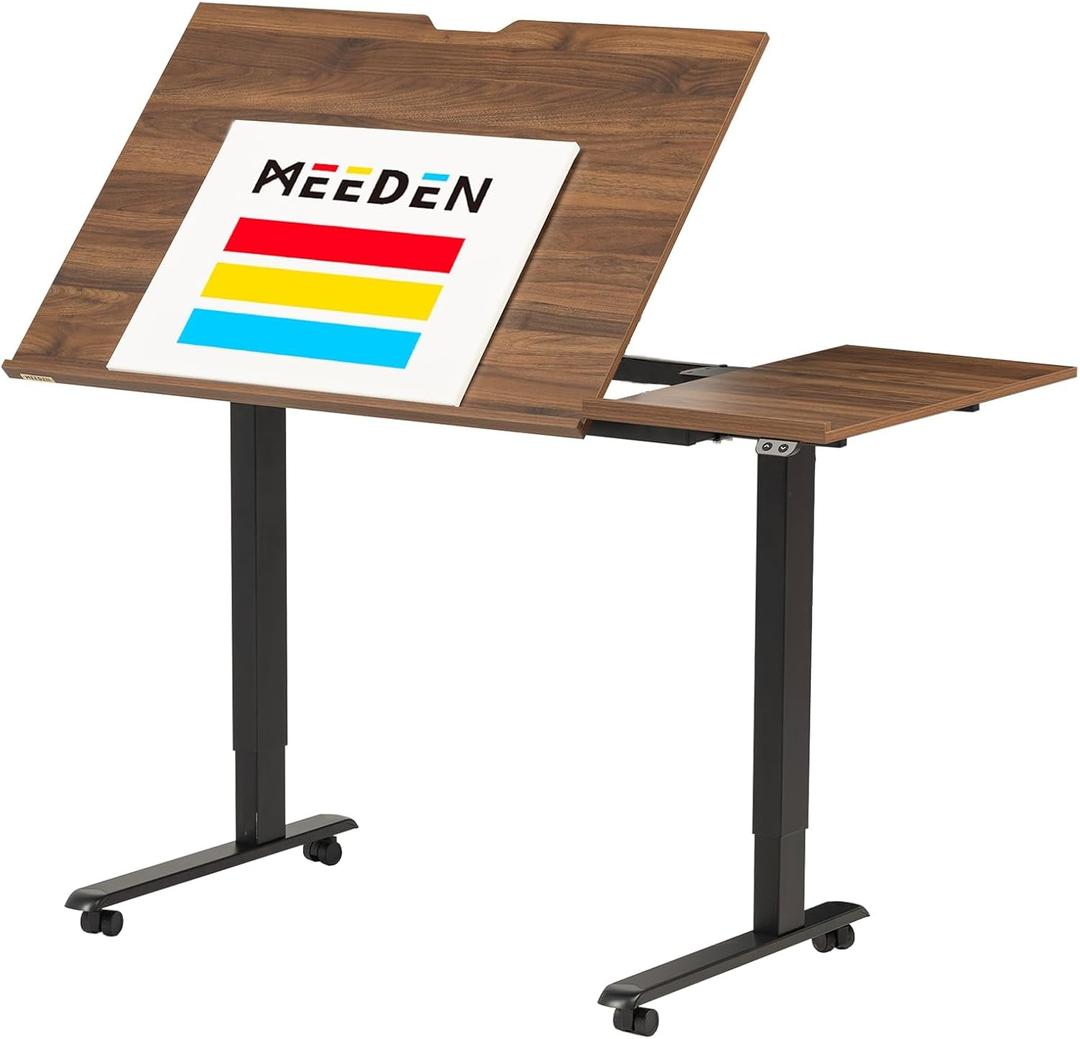 MEEDEN Electric Adjustable Office Table: 31"-52" Height Adjustable Craft Desk- Tiltable Tabletop Sit Standing Home Office Desk-Walnut