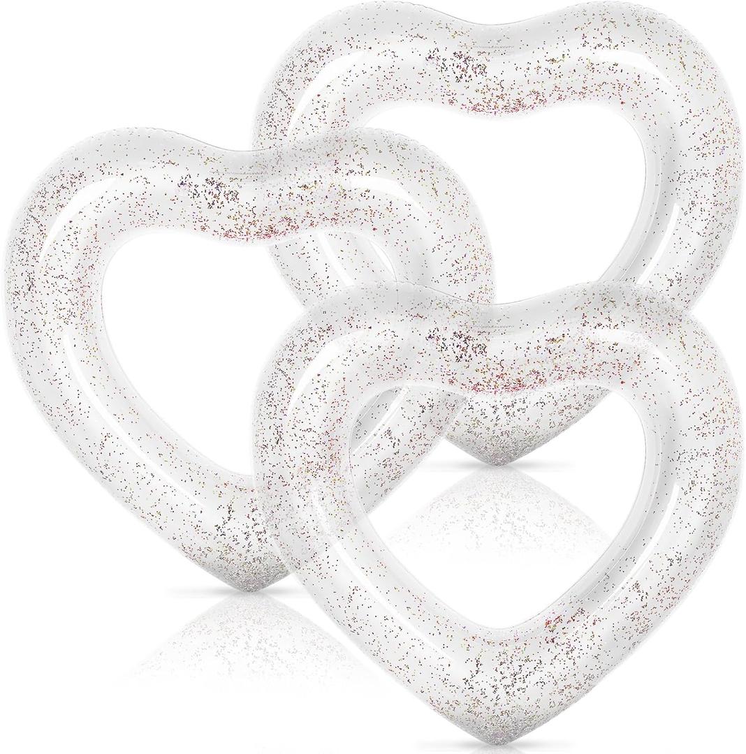 Whaline 3Pcs Inflatable Heart Pool Float Swim Heart Shaped Pool Rings Float Loungers Tube for Summer Swimming Pool Beach Bachelorette Party