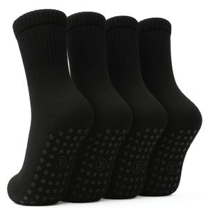 BELINO Pilates Socks for Women with Non Slip Grippers  Crew Socks for Yoga, Barre, Gym, Workout, Hospital 4 Pairs (Black) BELINO Pilates Socks for Women with Non Slip Grippers  Crew Socks for Yoga, Barre, Gym, Workout, Hospital 4 Pairs (Black)