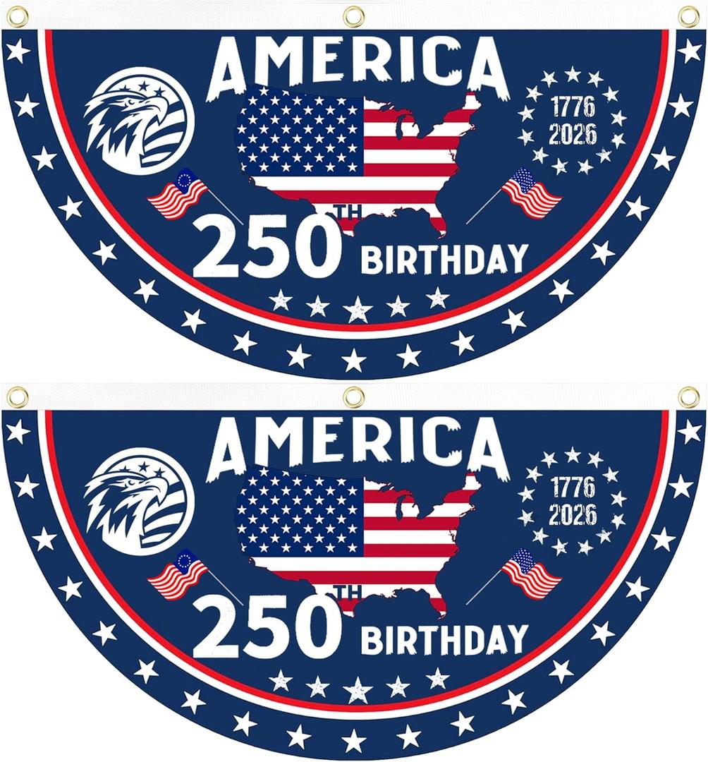 2PCS 250th Anniversary USA Flag, 1.5X3 FT 1776-2026 Fan Flags, 2 Ply Year American Anniversary Flag for Wall, Front Door, Porch, Fence, Outdoor Decorations (Style 4)