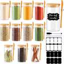 TBWIND 12 Pack 10 oz Round Glass Spice Jars with Lids and Spoons  Airtight Small Spice Containers Set with Labels, Clear Glass Storage Jars for Seasoning, Spices, Kitchen Pantry Organization
