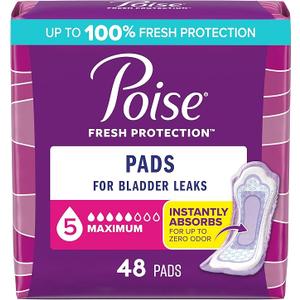 Poise Incontinence & Postpartum Pads for Bladder Leaks, 5 Drop Maximum Absorbency, Regular Length, 42 Count 