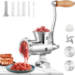 Huanyu Meat Grinder Manual Stainless Steel - Heavy Duty, Sausage Tubes, Compact with Table Clamp, Hand Crank for Home Use, for Chicken, Beef, Small Bones, Chili HZ-5