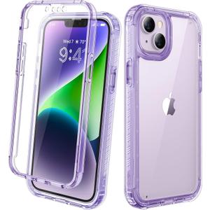 Diaclara Designed for iPhone 14 Case, Full Body Rugged Case with Built-in Touch Sensitive Anti-Scratch Screen Protector, with Camera Lens Protector (Clear Purple)
