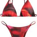 WDIRARA Women's 2 Piece Tie Dye Triangle Bikini Sets Spaghetti Strap Swimsuit Bathing Suit (Red, S)