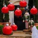 Thyle 2 Pcs Outdoor Christmas Ball Decorations with Wreath Giant 8'' Extra Large PVC Hanging Christmas Ornaments Plastic Garden Decorations with Hanging Loop for Upstairs Xmas Indoor Decors