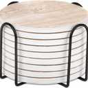 9 Pieces Ceramic Coasters for Coffee Table Absorbent, Billbotk Drink Coasters with Holder, Marble Style Coasters for Wooden Table, Home Decor, Suitable for Kinds of Cups, 4 Inches,Old Beige