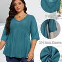 Plus Size Tops for Women 3/4 Lace Sleeve Shirts V Neck Blouses Casual Loose Tunic Tops to Wear with Leggings (XXL)
