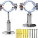 AKIHISA 2 Pcs 304 Stainless Steel Pipe Supports, Wall Mount Ceiling Mount Pipe Hanger, Pipe Holder for OD Pipe 45-48MM Adjustable Height Range 50-100mm