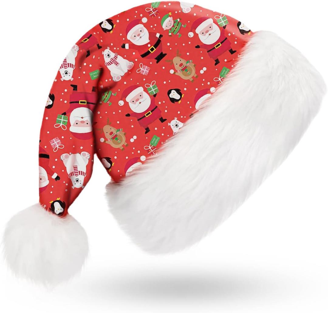 Santa Hat for Adults, Unisex Women Men Velvet Comfort Red Christmas Santa Claus Hats for Xmas Eve New Year Holiday Party Supplies