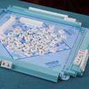 4 Pcs 18.7 Inch Misty Blue Acrylic Mahjong Tile Racks with Pushers for Game Night American Mahjong Racks Tile Set for Mah Jong Lovers and Beginners
