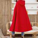 Gihuo Cape Poncho Women's Hooded Maxi Cloak Coat Winter Warm Long Cloak Cosplay Costumes Outerwear (Red)