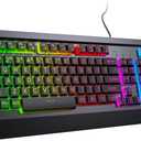 Gaming Computer Keyboard with Large Print Keys, 104 Keys All-Metal Panel, Rainbow LED Backlit, Wrist Rest, Multimedia, Anti-Ghosting, Waterproof Light Up Wired Keyboard for PC Mac Gamer